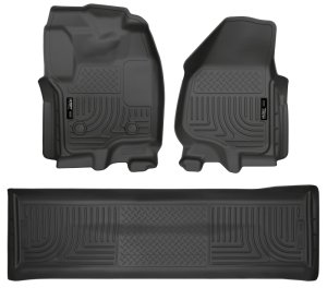 Ford F-350 Super Duty Floor Liners - Front + Rear - Husky Liners - WeatherBeater Combo - Black - `12-`27